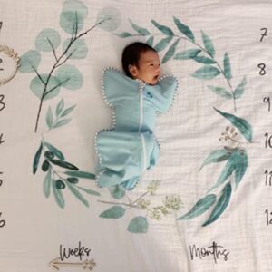 Organic Baby Monthly Milestone Blanket Newborn Boy Girl Unisex Gender Neutral| Green Leaf Wreath Eucalyptus Baby Nursery Month Picture Blanket| Growth Photography Background Prop|Birth Announcement