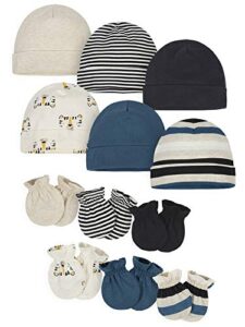 onesies brand unisex baby 12-piece cap and mitten set, tiger board, 0-6 months