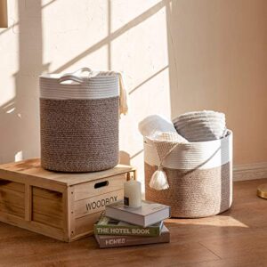 goodpick large cotton rope basket brown (set of 2)-baby laundry basket woven blanket basket toy storage bin