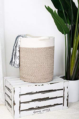 Goodpick Large Cotton Rope Basket Brown (Set of 2)-Baby Laundry Basket Woven Blanket Basket Toy Storage Bin