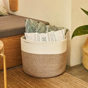 Goodpick Large Cotton Rope Basket Brown (Set of 2)-Baby Laundry Basket Woven Blanket Basket Toy Storage Bin