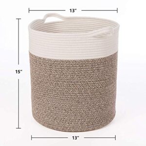 Goodpick Large Cotton Rope Basket Brown (Set of 2)-Baby Laundry Basket Woven Blanket Basket Toy Storage Bin