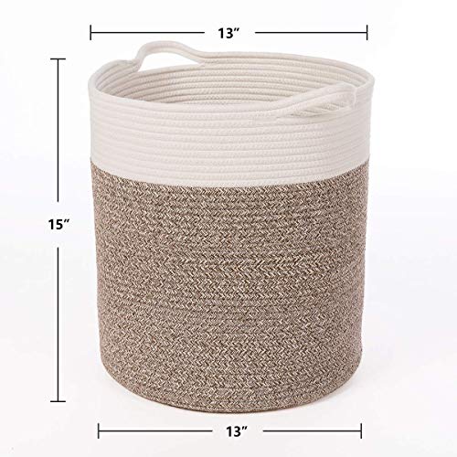 Goodpick Large Cotton Rope Basket Brown (Set of 2)-Baby Laundry Basket Woven Blanket Basket Toy Storage Bin