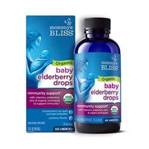 mommy's bliss organic baby elderberry drops, immune support with vitamins, prebiotics, zinc & organic echinacea, age 4 months +, 3 fl oz (36 servings)