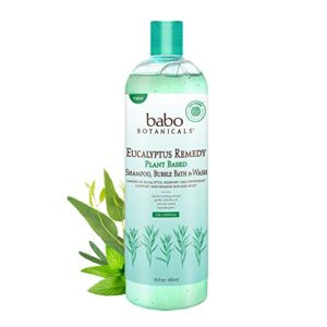 babo botanicals eucalyptus remedy plant-based 3-in-1 shampoo, bubble bath & wash - with vapors of eucalyptus, rosemary & peppermint - for babies, kids or sensitive skin - ewg verified - 15 fl. oz.