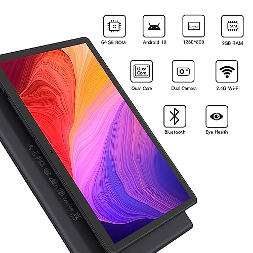 PRITOM 10'' Tablet Android 10 Phone Tablet with SIM Slot, 64GB Quad Core, IPS Touchscreen, 8MP Rear Camera WiFi GPS Bluetooth USB C, Support 3G Phone Call, Black