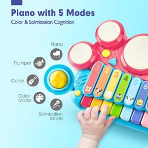 1 Year Old Girl Birthday Gift - Toys for 2 Year Old Girls Toddler - 5 in 1 Baby & Toddler Toys with Baby Piano, Drum Set for Toddlers 1-3, Xylophone, Musical Toys, Whack-A-Mole - 1st One Year Old Toys