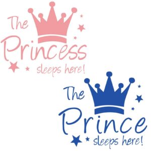 maydahui 2pcs wall sticker the prince/princess sleep here 12.6 inch little crown star art quotes wall decal decor for living room bedroom