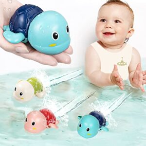 sephix bath toys for toddlers 1-3, cute swimming turtle bath toys for 1 2 year old boy girl gifts, water pool toys for baby toddler toys age 1-4, wind-up infant bathtub toys, 3 pack
