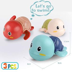 SEPHIX Bath Toys for Toddlers 1-3, Cute Swimming Turtle Bath Toys for 1 2 Year Old Boy Girl Gifts, Water Pool Toys for Baby Toddler Toys Age 1-4, Wind-up Infant Bathtub Toys, 3 Pack