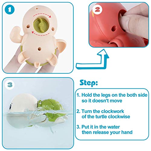 SEPHIX Bath Toys for Toddlers 1-3, Cute Swimming Turtle Bath Toys for 1 2 Year Old Boy Girl Gifts, Water Pool Toys for Baby Toddler Toys Age 1-4, Wind-up Infant Bathtub Toys, 3 Pack