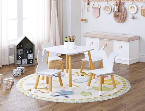 UTEX Kids Table with 4 Chairs Set, Kid Table and Chairs Set for Girls, Toddlers, Boys, 5 Piece Kiddy Table and Chair Set, White