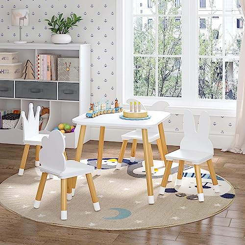 UTEX Kids Table with 4 Chairs Set, Kid Table and Chairs Set for Girls, Toddlers, Boys, 5 Piece Kiddy Table and Chair Set, White