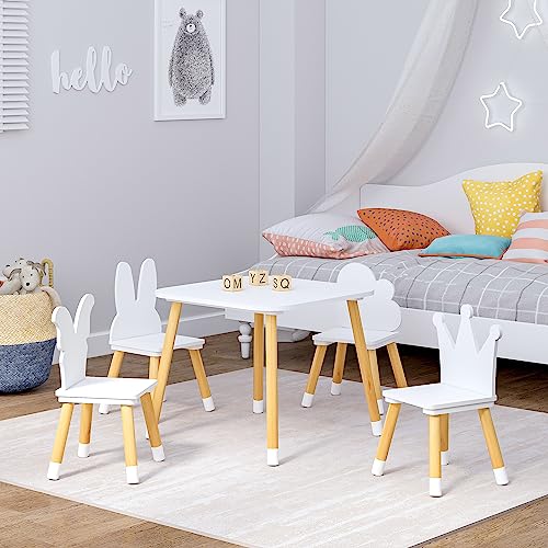 UTEX Kids Table with 4 Chairs Set, Kid Table and Chairs Set for Girls, Toddlers, Boys, 5 Piece Kiddy Table and Chair Set, White
