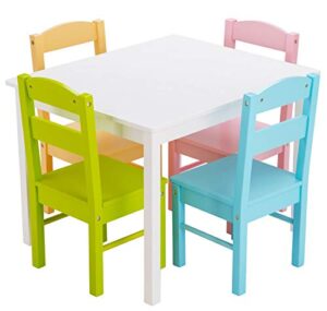 happygrill mini table and chairs furniture set, children 5 pieces wood table & chair set, kids table and chairs for 2-6 years