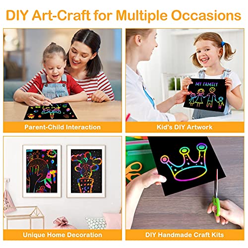 QXNEW Scratch Rainbow Art for Kids: Magic Scratch off Paper Children Art Crafts Set Kit Supplies Toys Black Scratch Sheets Notes Cards for Boys Girls Birthday Party Favors Games Christmas Easter Gifts