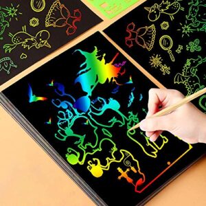 QXNEW Scratch Rainbow Art for Kids: Magic Scratch off Paper Children Art Crafts Set Kit Supplies Toys Black Scratch Sheets Notes Cards for Boys Girls Birthday Party Favors Games Christmas Easter Gifts