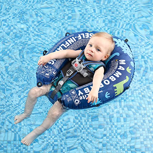 Mambobaby Newest Compressible Folding Baby Self-Inflating Float with Sun Canopy – Blue