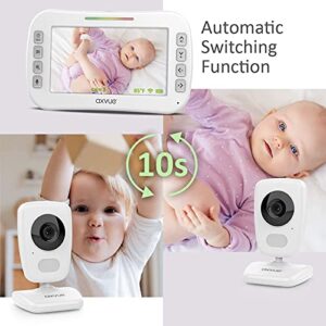 Axvue Video Baby Monitor, Comfortable Slim Design Handheld Enclosure, 5.0" Screen Monitor & 2 Camera, Range up to 1000ft, 8 Hour Battery Life, 2-Way Talk, Night Vision, Temperature Monitor, No WiFi.