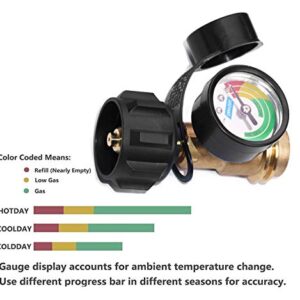 DOZYANT Propane Tank Gauge Level Indicator LP Gas Pressure Meter Color Coded Universal for Cylinder, BBQ Gas Grill, RV Camper, Heater and More Appliances - Type 1 Connection, Black