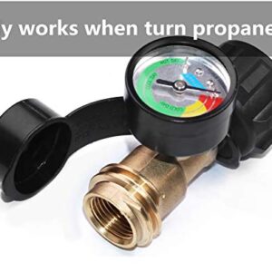 DOZYANT Propane Tank Gauge Level Indicator LP Gas Pressure Meter Color Coded Universal for Cylinder, BBQ Gas Grill, RV Camper, Heater and More Appliances - Type 1 Connection, Black