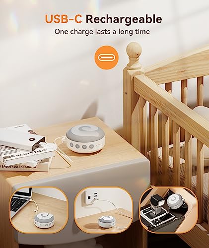 Portable Sound Machine Baby - Dreamegg D11 White Noise Machine for Baby Sleeping with Night Light, White Noise, Lullaby, Nature Sounds, Child Lock, USB Rechargeable Sound Machine for Travel Nursery