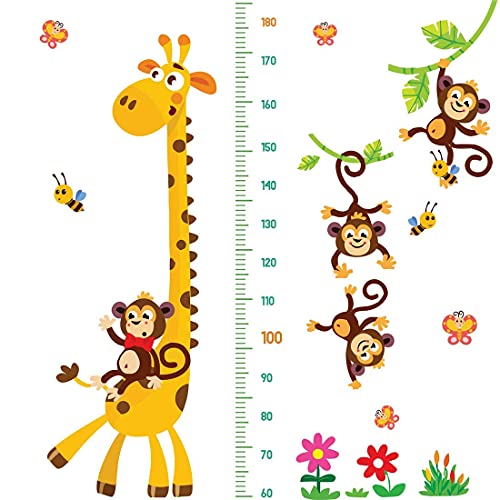 DEKOSH Giraffe & Monkeys Kids Height Wall Chart | Peel & Stick Nursery Wall Decals for Baby Bedroom, Toddler Playroom