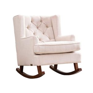 abbyson living thatcher fabric rocking chair - nursery, linen upholstery, cushioned, wood framed rocker, beige