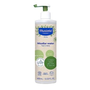 mustela certified organic micellar cleansing water -no-rinse natural water cleanser w/ olive oil & aloe vera - for baby, kid & adult - fragrance free, ewg verified & vegan -13.5 oz-packaging may vary