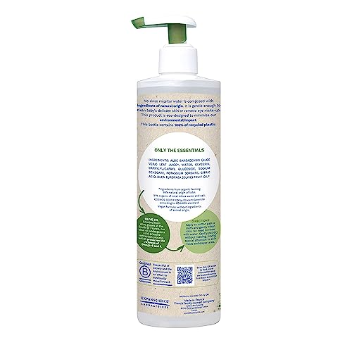 Mustela Certified Organic Micellar Cleansing Water -No-Rinse Natural Water Cleanser w/ Olive Oil & Aloe Vera - For Baby, Kid & Adult - Fragrance Free, EWG Verified & Vegan -13.5 oz-Packaging may vary