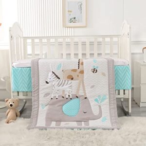 Wowelife Crib Bedding Set Gray, Premium 3-Piece Baby Bedding Set Elephant, Nursery Bedding Set, Breathable and Soft for Baby Boy and Girl