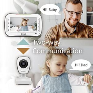 Axvue HD Video Baby Monitor, 720P HD Image Quality, 5.0" IPS Screen Monitor & 2 Camera, Range up to 1000ft, 24 Hour Battery Life, 2-Way Talk, Split Screen, Night Vision, Temperature Monitor, No WiFi.