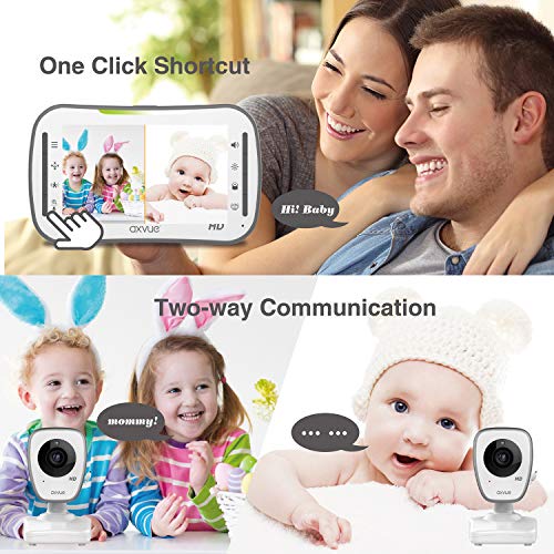 Axvue HD Video Baby Monitor, 720P HD Image Quality, 5.0" IPS Screen Monitor & 2 Camera, Range up to 1000ft, 24 Hour Battery Life, 2-Way Talk, Split Screen, Night Vision, Temperature Monitor, No WiFi.