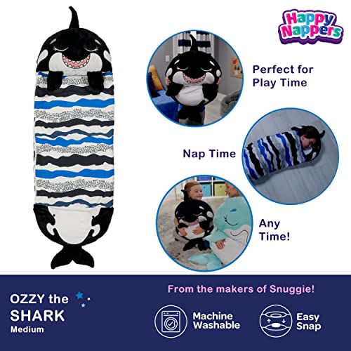 Happy Nappers Pillow & Sleepy Sack- Comfy, Cozy, Compact, Super Soft, Warm, All Season, Sleeping Bag with Pillow- Medium 54” x 20”, Shark