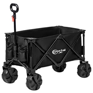 portal collapsible folding utility wagon, foldable wagon carts heavy duty, large capacity beach wagon with all terrain wheels, outdoor portable wagon for camping, garden, shopping, groceries, black