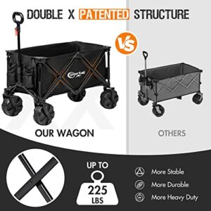 PORTAL Collapsible Folding Utility Wagon, Foldable Wagon Carts Heavy Duty, Large Capacity Beach Wagon with All Terrain Wheels, Outdoor Portable Wagon for Camping, Garden, Shopping, Groceries, Black