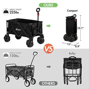 PORTAL Collapsible Folding Utility Wagon, Foldable Wagon Carts Heavy Duty, Large Capacity Beach Wagon with All Terrain Wheels, Outdoor Portable Wagon for Camping, Garden, Shopping, Groceries, Black