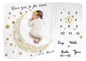 baby monthly milestone blanket for boy and girl,monthly blanket for baby pictures,baby photo blanket for newborn (golden moon, 40" x 60")
