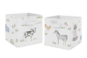 sweet jojo designs farm animals foldable fabric storage cube bins boxes organizer toys kids baby childrens - set of 2 - watercolor farmhouse horse cow sheep pig