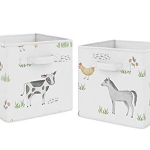Sweet Jojo Designs Farm Animals Foldable Fabric Storage Cube Bins Boxes Organizer Toys Kids Baby Childrens - Set of 2 - Watercolor Farmhouse Horse Cow Sheep Pig