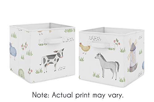 Sweet Jojo Designs Farm Animals Foldable Fabric Storage Cube Bins Boxes Organizer Toys Kids Baby Childrens - Set of 2 - Watercolor Farmhouse Horse Cow Sheep Pig