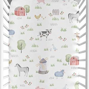 Sweet Jojo Designs Farm Animals Boy or Girl Fitted Crib Sheet Baby or Toddler Bed Nursery - Watercolor Farmhouse Horse Cow Sheep Pig