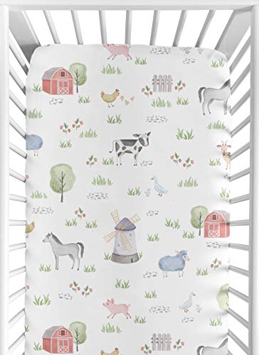 Sweet Jojo Designs Farm Animals Boy or Girl Fitted Crib Sheet Baby or Toddler Bed Nursery - Watercolor Farmhouse Horse Cow Sheep Pig