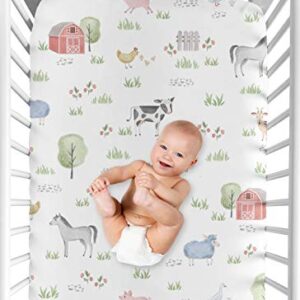 Sweet Jojo Designs Farm Animals Boy or Girl Fitted Crib Sheet Baby or Toddler Bed Nursery - Watercolor Farmhouse Horse Cow Sheep Pig