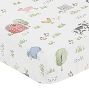 Sweet Jojo Designs Farm Animals Boy or Girl Fitted Crib Sheet Baby or Toddler Bed Nursery - Watercolor Farmhouse Horse Cow Sheep Pig