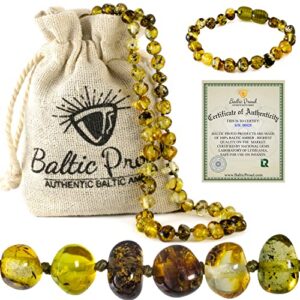 baltic amber necklace and bracelet gift set (unisex green forest) - certified premium quality raw baltic amber