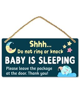 funplus baby sleeping sign for front door - do not knock or ring - 10″x5″ pvc plastic hanging sign，please do not knock or ring the bell, it upsets the dog, which upsets the baby, which upsets mom