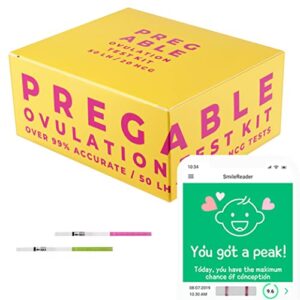 pregable combo kit of 50 ovulation tests and 20 pregnancy tests, opks, hpts (50lh + 20hcg)