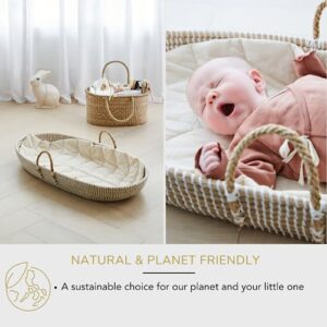 BEBE BASK - Organic Seagrass Baby Changing Basket with Pad - Handmade Baby Moses Basket - Luxury Leaf Liner - Bamboo Jacquard Cover - Vegan Baby Changing Mat - Baby Changing Pad - 30 x 16 x 4 inches