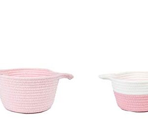 Set of 3 Pink Cotton Rope Baskets Small Storage Baskets for Keys Toys Little Items Cute Pink Baskets for Baby Room Living Room Mini Woven Baskets with Handles Organizer for Nursery Room